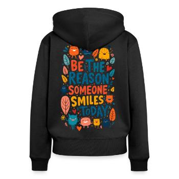 Sei der Grund - Frauen Premium Bio Zip Hoodie - Schwarz - Hinten - Julia (174cm)