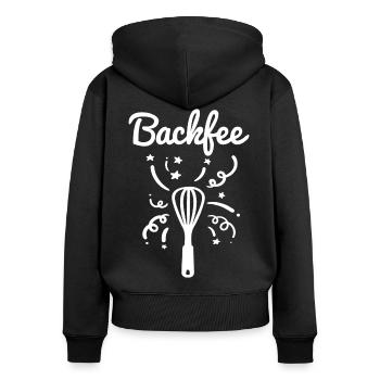 Backfee Backen Bäckerin - Frauen Premium Bio Zip Hoodie - Schwarz - Hinten - Julia (174cm)