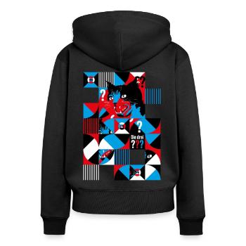 Die Drei ??? Abstraktes Katzen-Design - Frauen Premium Bio Zip Hoodie - Schwarz - Hinten - Julia (174cm)