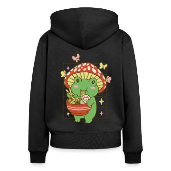 Kawaii Ramen Frog Mushroom - Women's Premium Organic Zip Hoodie - black - Back - Julia (174cm)