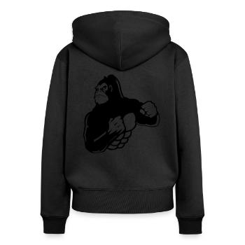 gorilla - Frauen Premium Bio Zip Hoodie - Schwarz - Hinten - Julia (174cm)