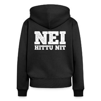 NEI HITTU NIT - Frauen Premium Bio Zip Hoodie - Schwarz - Hinten - Julia (174cm)
