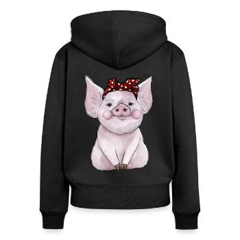 Bandana cochon - Sweat à capuche zippé Premium bio Femme - noir - Dos - Julia (174cm)