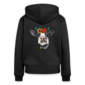 Aquarell Kuh - Frauen Premium Bio Zip Hoodie - Schwarz - Hinten - Julia (174cm)