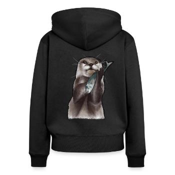 Loutre et poissons d’aquarelle - Sweat à capuche zippé Premium bio Femme - noir - Dos - Julia (174cm)