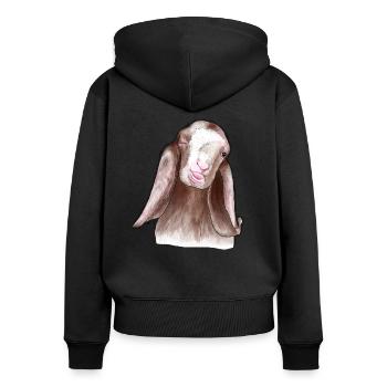 Lustige Ziege - Frauen Premium Bio Zip Hoodie - Schwarz - Hinten - Julia (174cm)