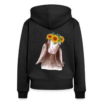 Ziege Sonnenblume - Frauen Premium Bio Zip Hoodie - Schwarz - Hinten - Julia (174cm)