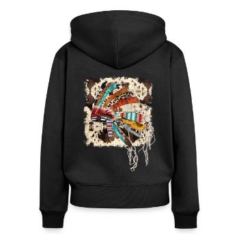 Kopfschmuck Western - Frauen Premium Bio Zip Hoodie - Schwarz - Hinten - Julia (174cm)