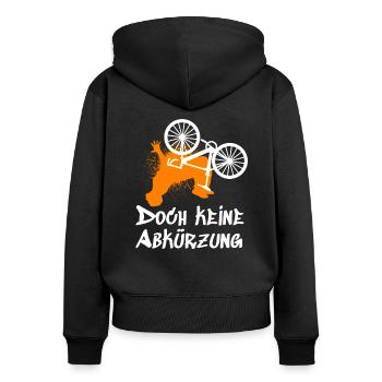 Mountainbike Abkürzung - Frauen Premium Bio Zip Hoodie - Schwarz - Hinten - Julia (174cm)