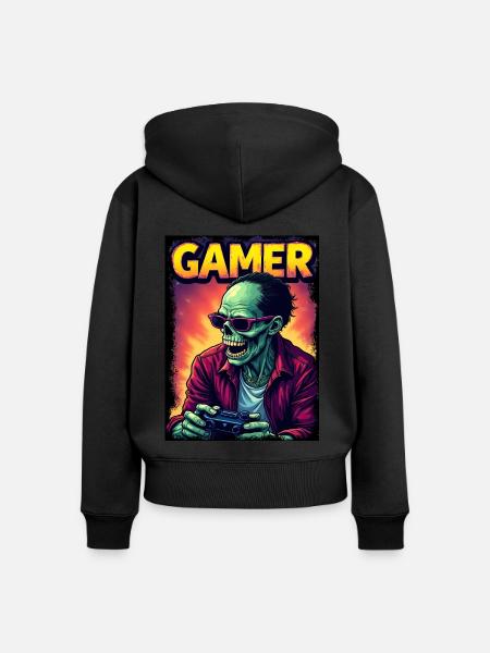 Zombie Gamer mit Controller - Frauen Premium Bio Zip Hoodie - Schwarz