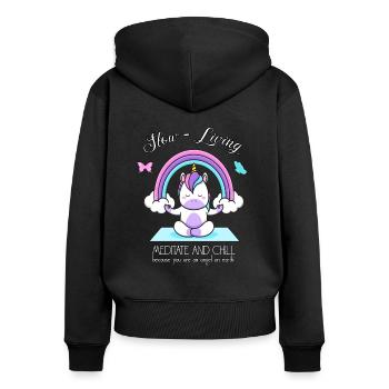 Licorne Meditate Chilln Slow Rainbow - Sweat à capuche zippé Premium bio Femme - noir - Dos - Julia (174cm)