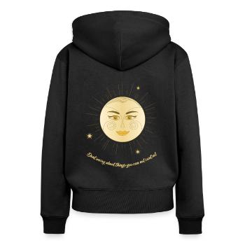 Geometrisch Geometrie Sonne - Frauen Premium Bio Zip Hoodie - Schwarz - Hinten - Julia (174cm)
