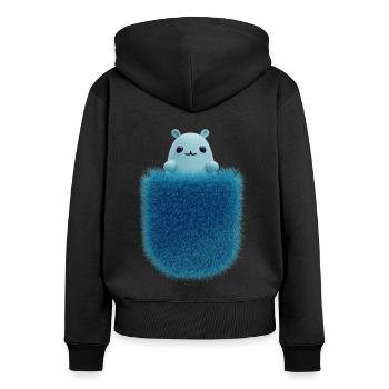 Fluffy chest pocket with toy animal - Women's Premium Organic Zip Hoodie - black - Back - Julia (174cm)