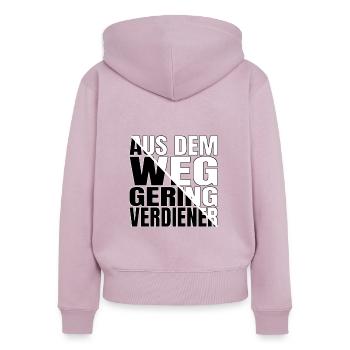 De la route Des bas salaires Le capitalisme Drôle - Sweat à capuche zippé Premium bio Femme - rose poudré - Dos - Julia (174cm)