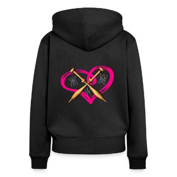 Klöppeln - Frauen Premium Bio Zip Hoodie - Schwarz - Hinten - Julia (174cm)