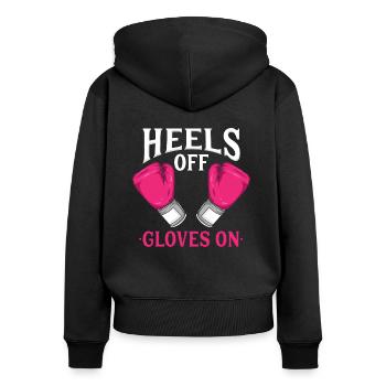 Heels Off Gloves on | Femmes filles boxe - Sweat à capuche zippé Premium bio Femme - noir - Dos - Julia (174cm)