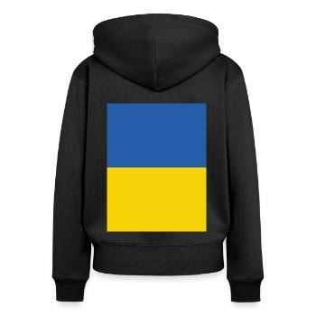 Solidarität mit der Ukraine - Frauen Premium Bio Zip Hoodie - Schwarz - Hinten - Julia (174cm)
