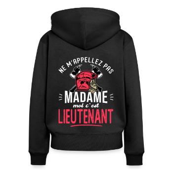 sapeurs pompiers lieutenant humour grade pompier - Sweat à capuche zippé Premium bio Femme - noir - Dos - Julia (174cm)