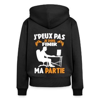 Attends Je Dois Finir Ma Partie Cadeau Geek - Sweat à capuche zippé Premium bio Femme - noir - Dos - Julia (174cm)
