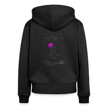 Fass mich nicht an Kaktus pink Blüte frech lustig - Frauen Premium Bio Zip Hoodie - Schwarz - Hinten - Julia (174cm)