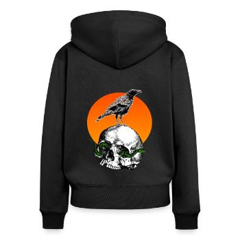 Squelette de crâne Corneille - Sweat à capuche zippé Premium bio Femme - noir - Dos - Julia (174cm)