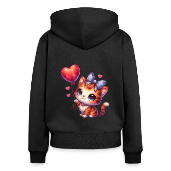 Chat volant avec des ballons chats mignons - Sweat à capuche zippé Premium bio Femme - noir - Dos - Julia (174cm)