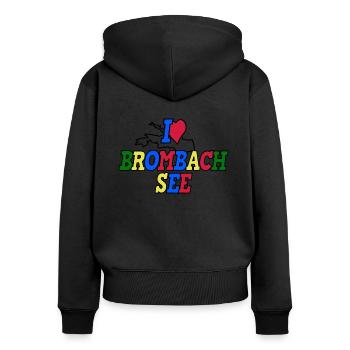 I Love Brombachsee Neutral - Frauen Premium Bio Zip Hoodie - Schwarz - Hinten - Julia (174cm)