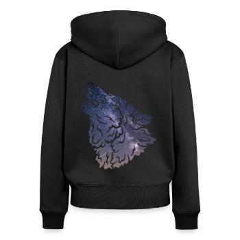 Wolf silhouette Galaxy - Frauen Premium Bio Zip Hoodie - Schwarz - Hinten - Julia (174cm)