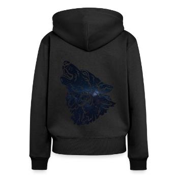 Wolf silhouette Galaxy - Frauen Premium Bio Zip Hoodie - Schwarz - Hinten - Julia (174cm)