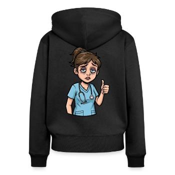 Tired Heroine: Care with Heart & Humor - Women's Premium Organic Zip Hoodie - black - Back - Julia (174cm)