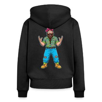 Fröhlicher Trucker Typ: Bart & Style pur! - Frauen Premium Bio Zip Hoodie - Schwarz - Hinten - Julia (174cm)