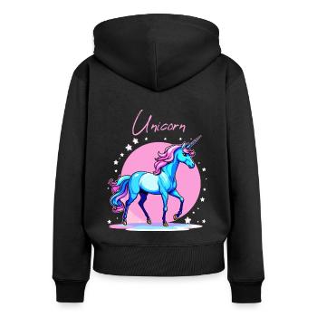 Licorne - Sweat à capuche zippé Premium bio Femme - noir - Dos - Julia (174cm)