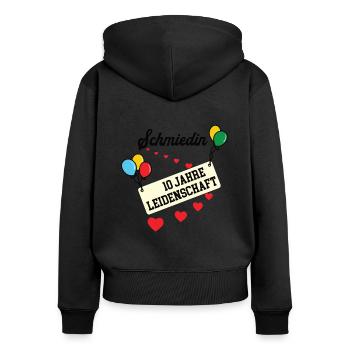 Schmiedin Jubiläum 10 Jahre 10. jähriges Jubi - Frauen Premium Bio Zip Hoodie - Schwarz - Hinten - Julia (174cm)