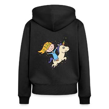 Licorne et Princesse - Sweat à capuche zippé Premium bio Femme - noir - Dos - Julia (174cm)
