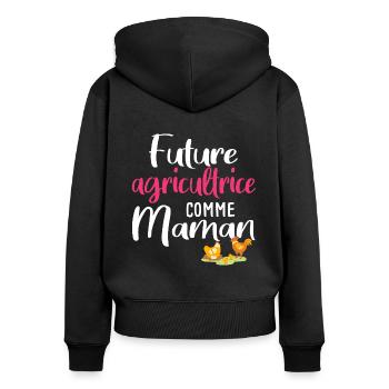 Agricultrice Agriculture 2022 Naissance Bébé - Sweat à capuche zippé Premium bio Femme - noir - Dos - Julia (174cm)