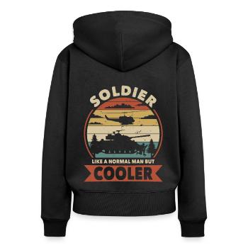 Soldier like a normal man but cooler - Women's Premium Organic Zip Hoodie - black - Back - Julia (174cm)