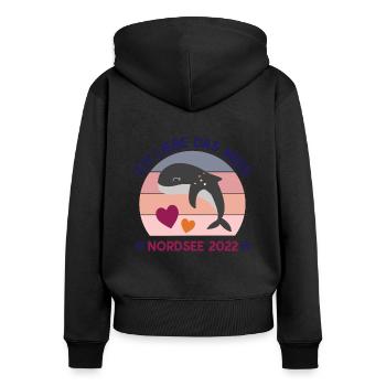 Nordsee 2022 Ich liebe das Meer Wal Schweinswal - Frauen Premium Bio Zip Hoodie - Schwarz - Hinten - Julia (174cm)