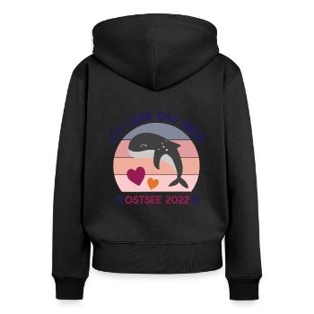 Ostsee 2022 Urlaub Wale Retten Ich liebe das Meer - Frauen Premium Bio Zip Hoodie - Schwarz - Hinten - Julia (174cm)