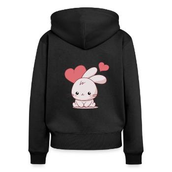 Lapin Kawaii avec des cœurs - Sweat à capuche zippé Premium bio Femme - noir - Dos - Julia (174cm)