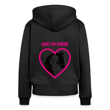 Love My Horse Pferde Pferdeoutfit Pferdemädchen - Frauen Premium Bio Zip Hoodie - Schwarz - Hinten - Julia (174cm)