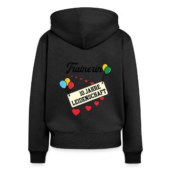 Trainerin Jubiläum 10 Jahre Fußballtrainerin - Frauen Premium Bio Zip Hoodie - Schwarz - Hinten - Julia (174cm)