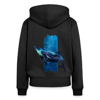 Ocean Majesty: Eleganter Blauwal - Frauen Premium Bio Zip Hoodie - Schwarz - Hinten - Julia (174cm)
