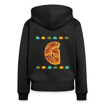 igel e 22 g - Frauen Premium Bio Zip Hoodie - Schwarz - Hinten - Julia (174cm)