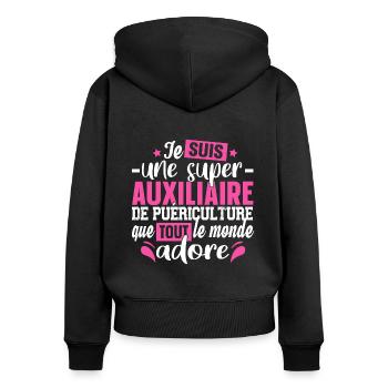 Auxiliaire Puériculture Puéricultrice Métier - Sweat à capuche zippé Premium bio Femme - noir - Dos - Julia (174cm)