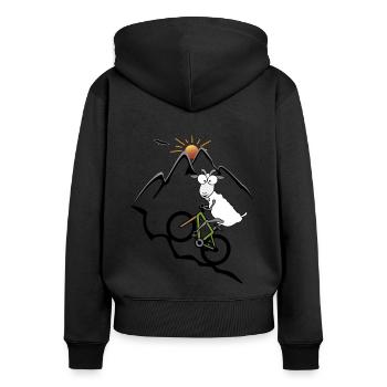 MTB Bergziege Mountainbike - Frauen Premium Bio Zip Hoodie - Schwarz - Hinten - Julia (174cm)