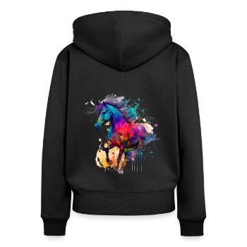 Idée passion chevaux cavalière aquarelle splash - Sweat à capuche zippé Premium bio Femme - noir - Dos - Julia (174cm)