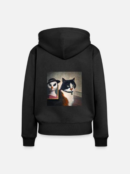 Cat Art History - Frauen Premium Bio Zip Hoodie - Schwarz