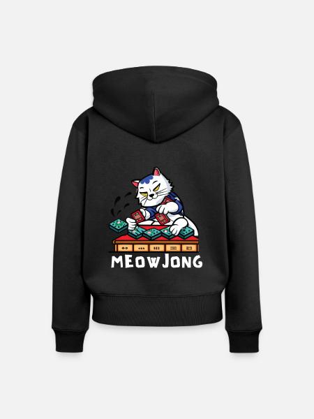 Cats Playing Mahjong - Frauen Premium Bio Zip Hoodie - Schwarz