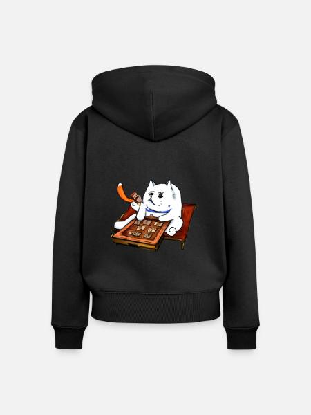 Cats Playing Mahjong - Frauen Premium Bio Zip Hoodie - Schwarz