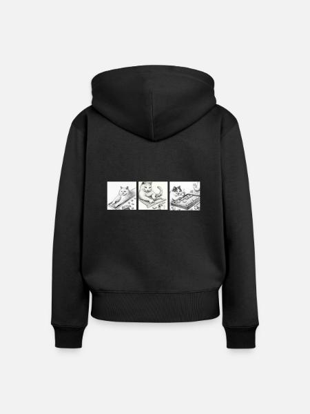 Cats Playing Mahjong - Frauen Premium Bio Zip Hoodie - Schwarz